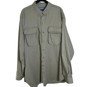 Pacific Fly Mens Khaki Long Sleeve Button Up Shirt XL 100% Cotton Two Pocket